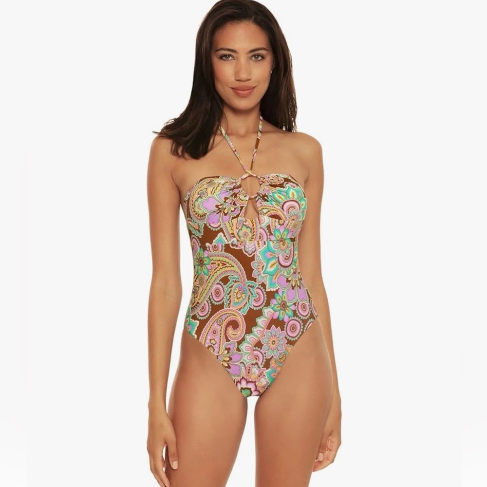 Becca by Rebecca Virtue Colorful Paisley One-Piece Swimsuit Size L